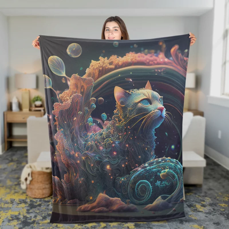 Cat Shaped Sea Coral Art Fleece Blanket 2