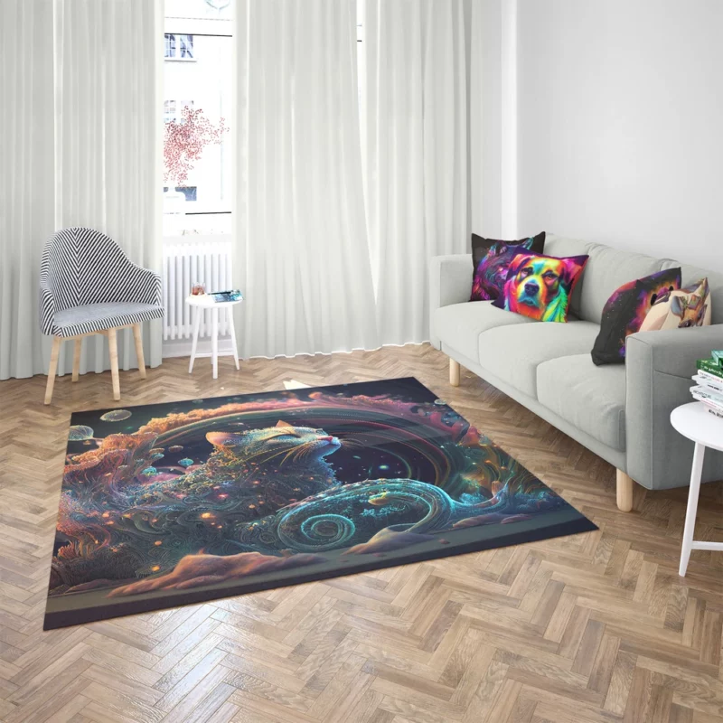 Cat Shaped Sea Coral Art Rug 2