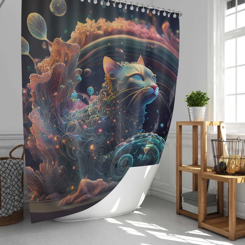 Cat Shaped Sea Coral Art Shower Curtain