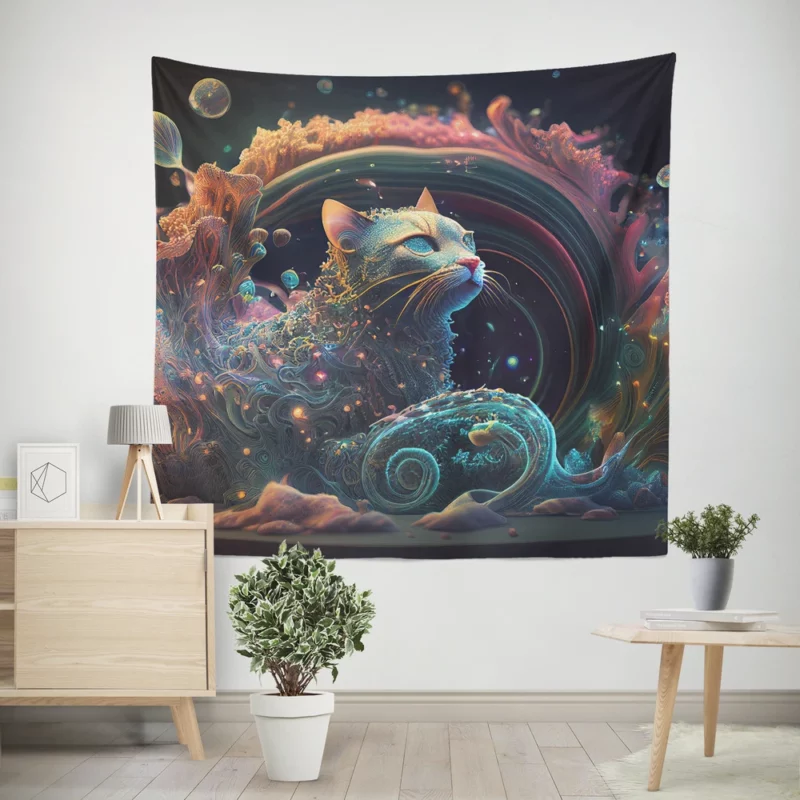 Cat Shaped Sea Coral Art Wall Tapestry