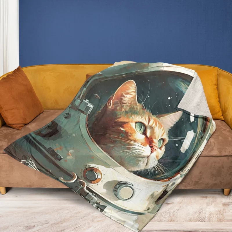 Cat as Astronaut Fleece Blanket 1