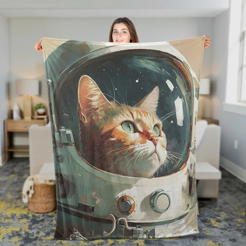 Cat as Astronaut Fleece Blanket 2