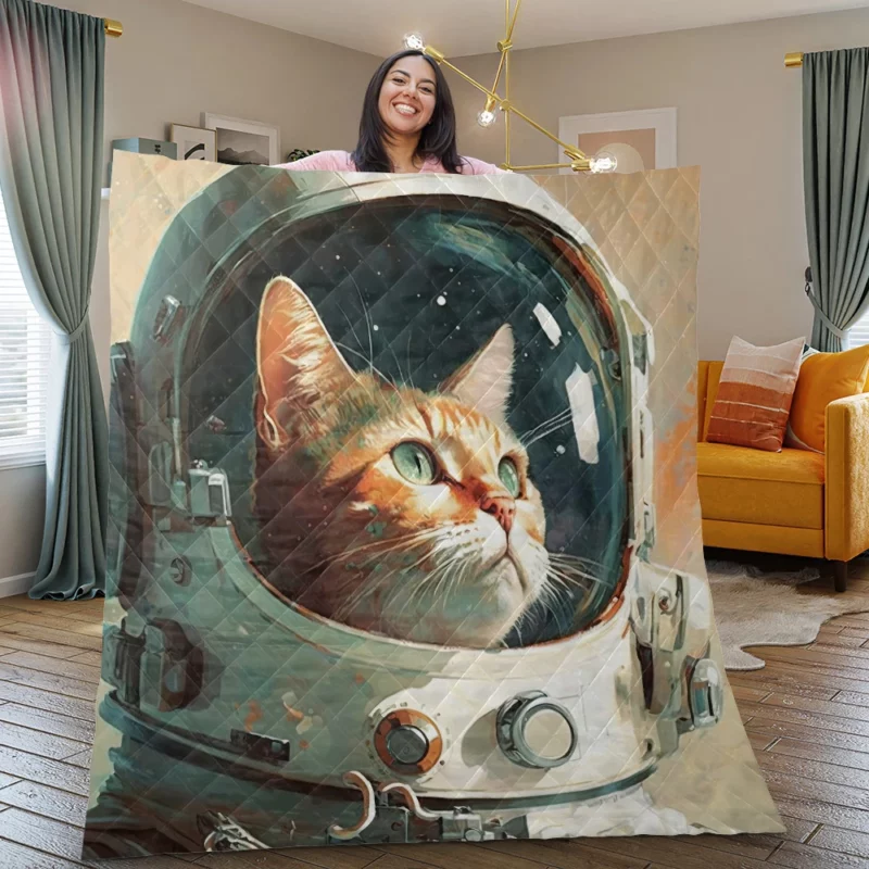 Cat as Astronaut Quilt Blanket