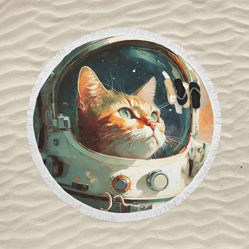 Cat as Astronaut Round Beach Towel