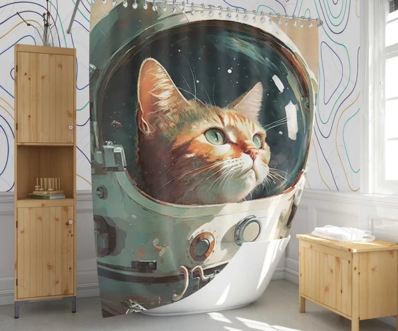 Cat as Astronaut Shower Curtain 1