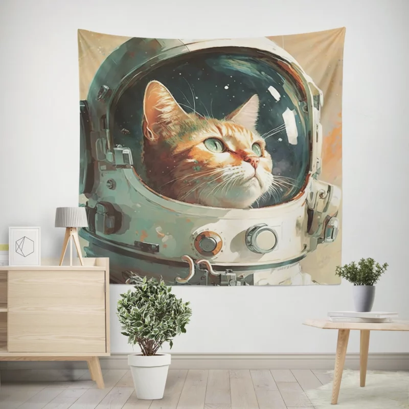 Cat as Astronaut Wall Tapestry