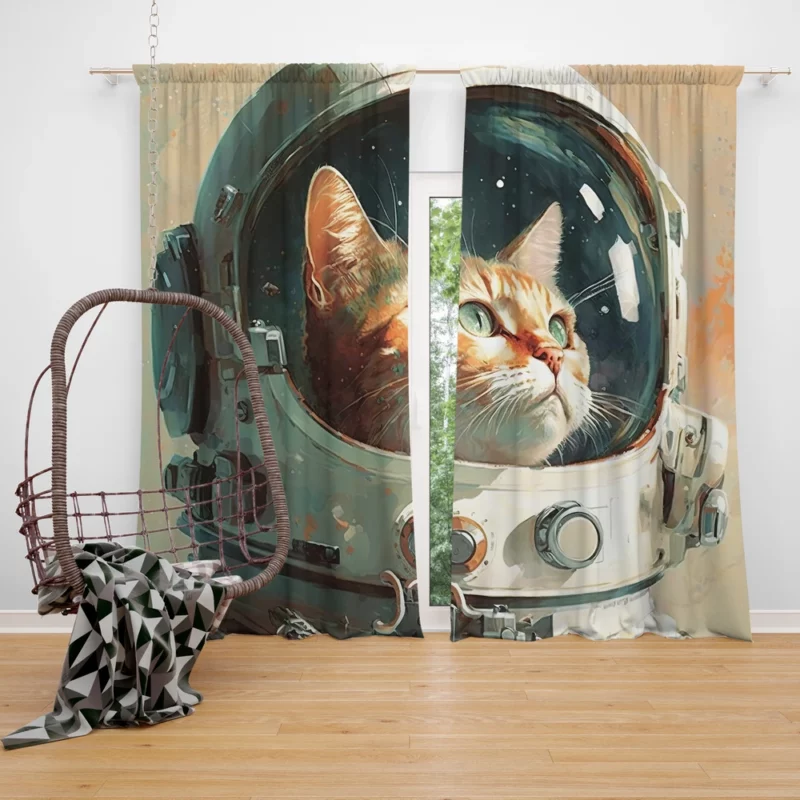 Cat as Astronaut Window Curtain