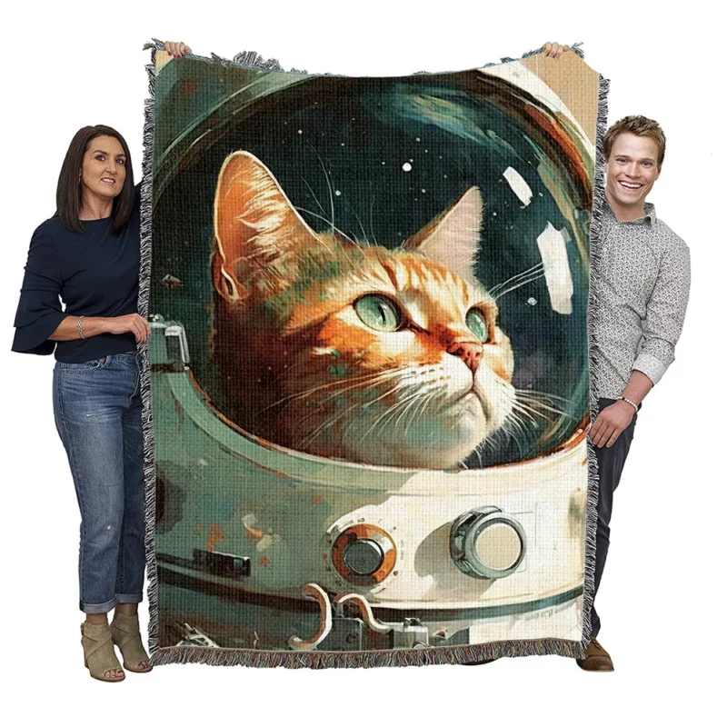 Cat as Astronaut Woven Blanket