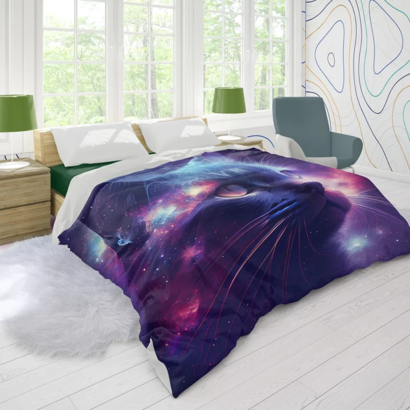 Cat in Night Sky Art Duvet Cover