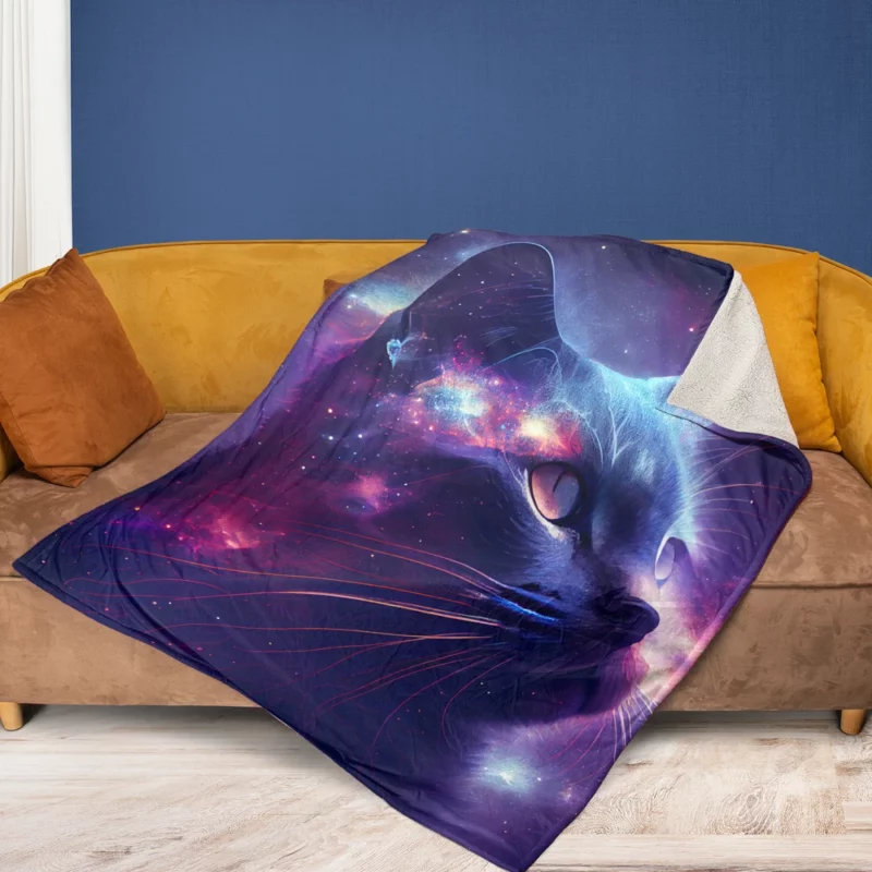 Cat in Night Sky Art Fleece Blanket 1