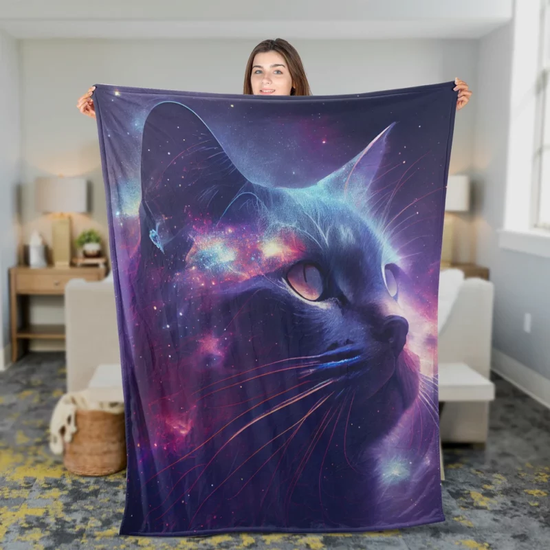 Cat in Night Sky Art Fleece Blanket 2