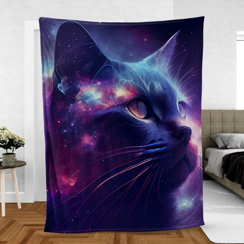 Cat in Night Sky Art Fleece Blanket