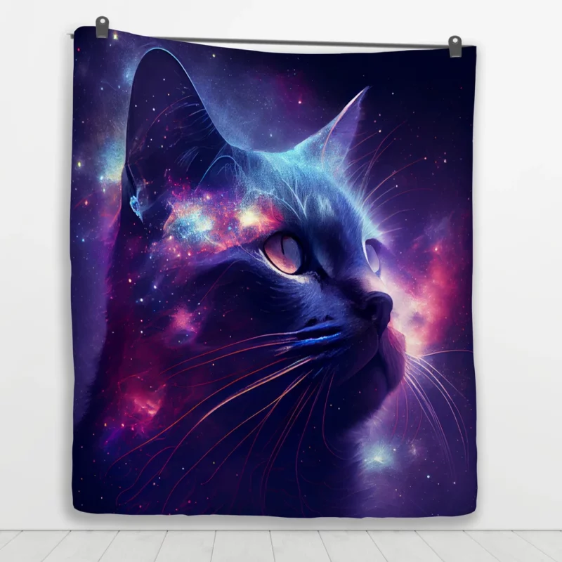 Cat in Night Sky Art Quilt Blanket 1