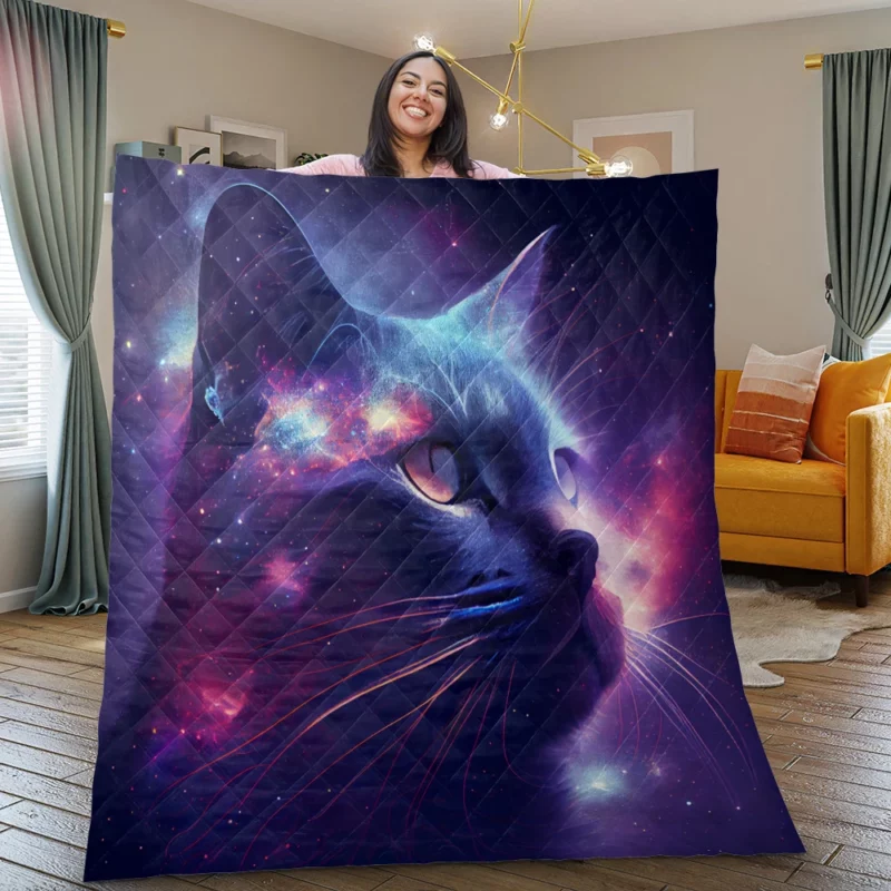 Cat in Night Sky Art Quilt Blanket