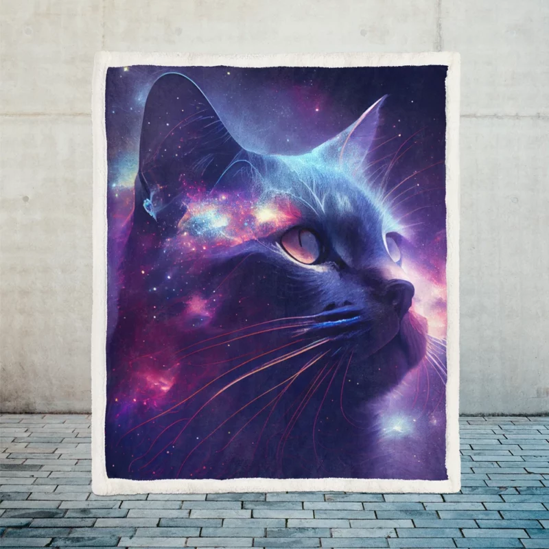 Cat in Night Sky Art Sherpa Fleece Blanket