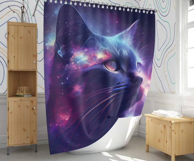 Cat in Night Sky Art Shower Curtain 1