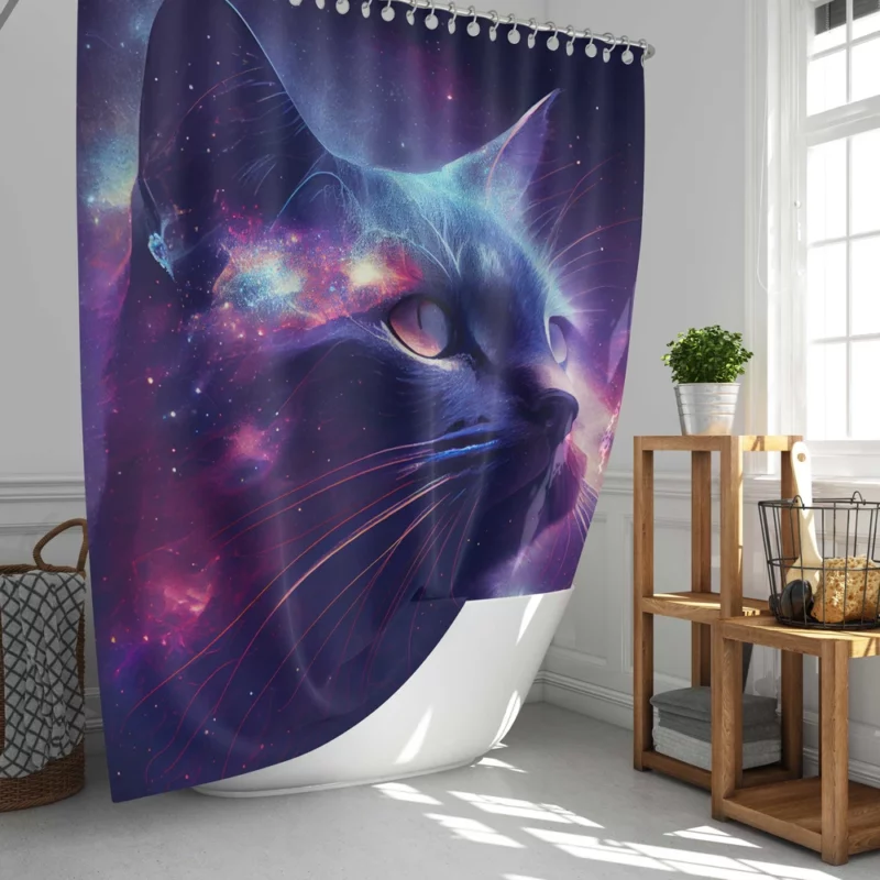 Cat in Night Sky Art Shower Curtain