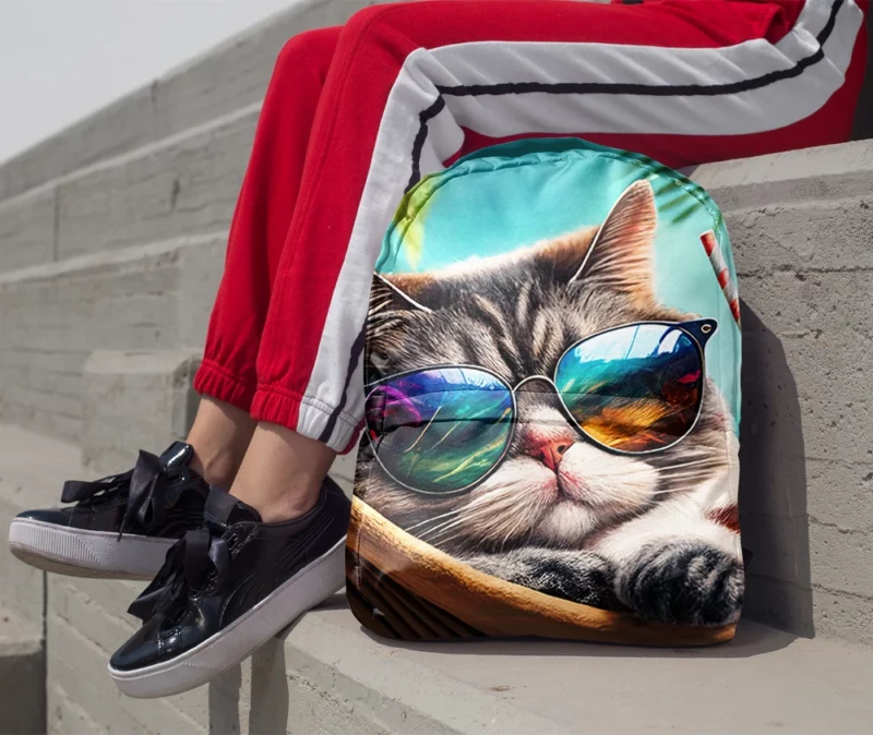 Cat in Sunglasses Relaxing at Beach Backpack 1