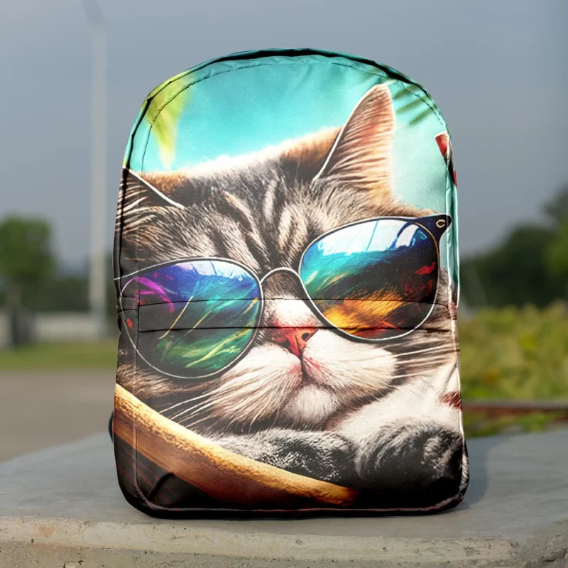 Cat in Sunglasses Relaxing at Beach Backpack