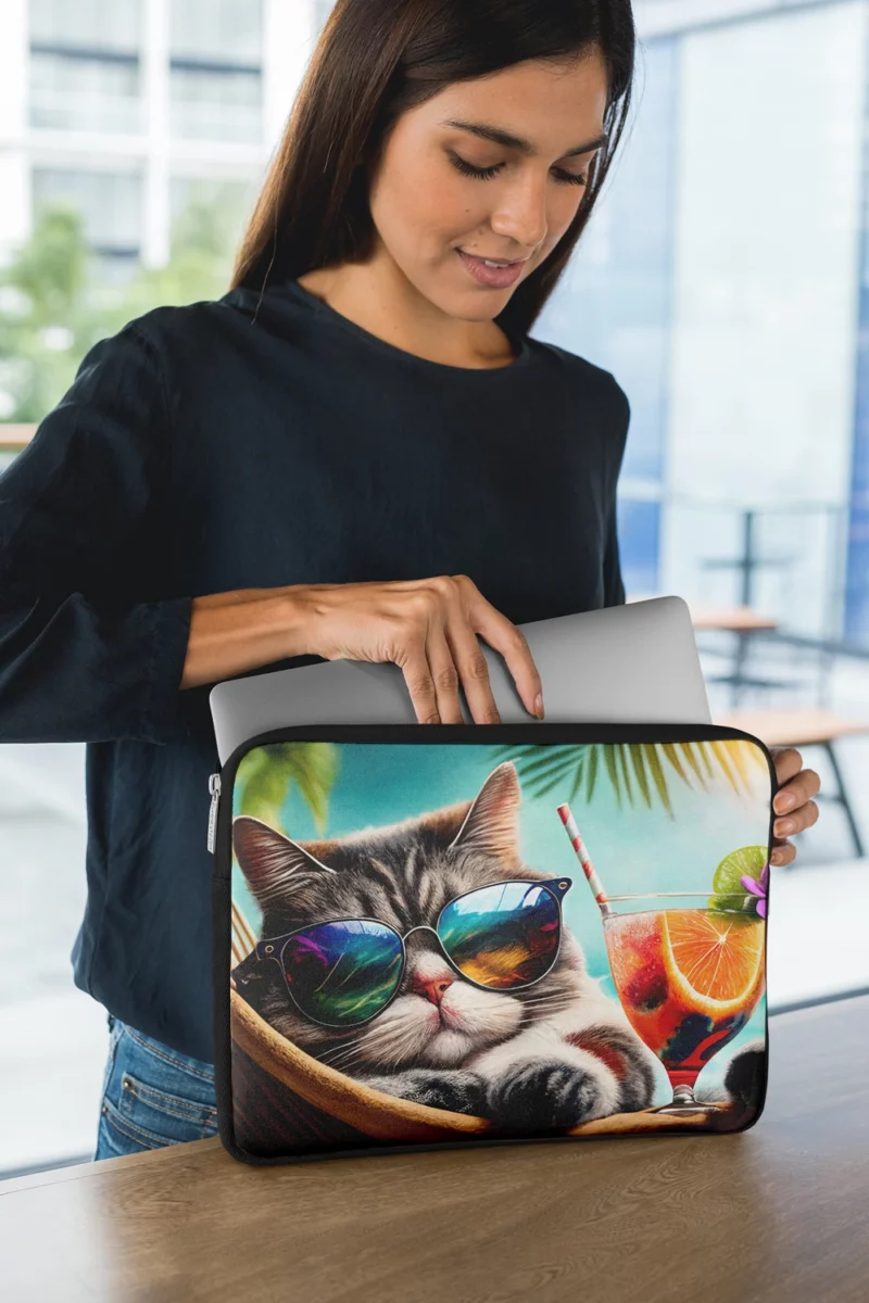 Cat in Sunglasses Relaxing at Beach Laptop Sleeve 1