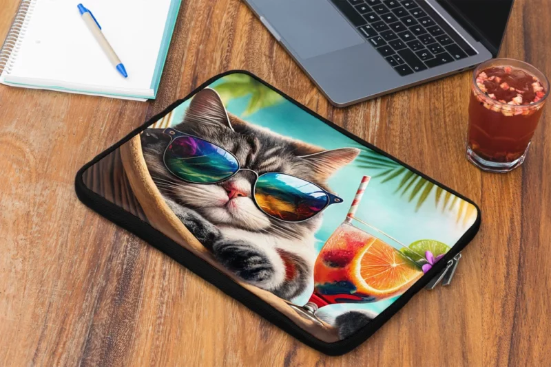 Cat in Sunglasses Relaxing at Beach Laptop Sleeve 2