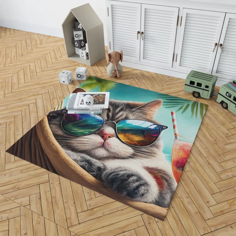 Cat in Sunglasses Relaxing at Beach Rug 1