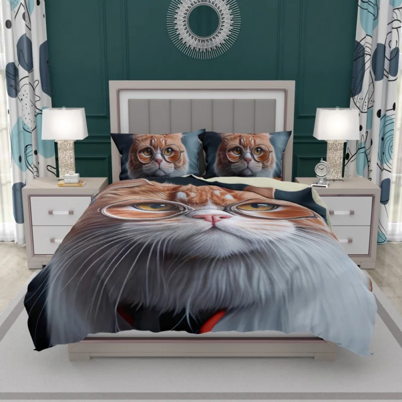 Cat with Glasses and Tie Bedding Set 1