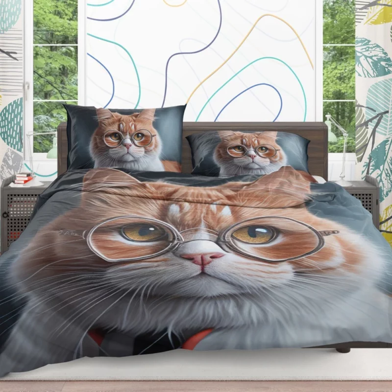 Cat with Glasses and Tie Bedding Set