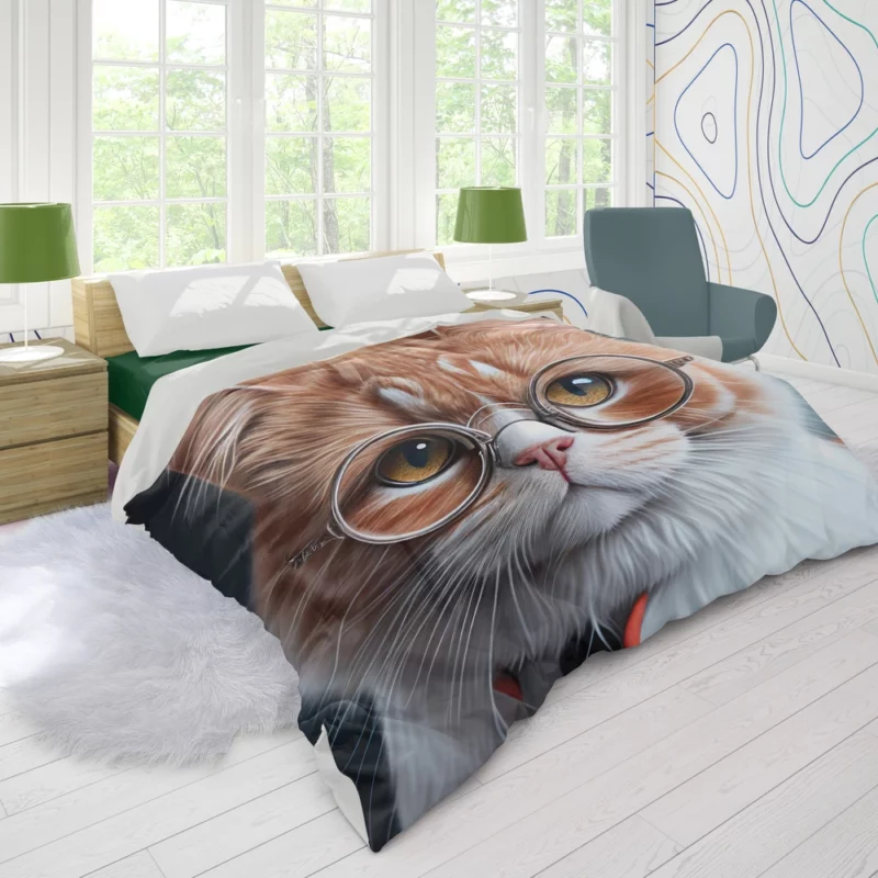 Cat with Glasses and Tie Duvet Cover