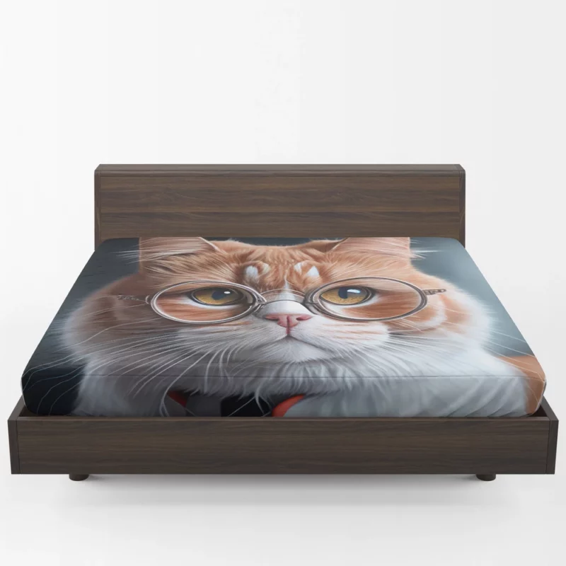 Cat with Glasses and Tie Fitted Sheet 1