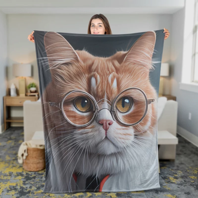 Cat with Glasses and Tie Fleece Blanket 2