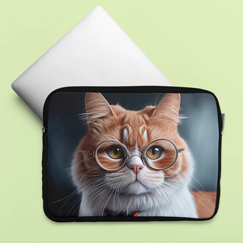 Cat with Glasses and Tie Laptop Sleeve