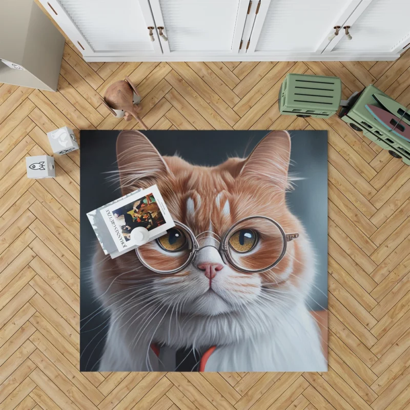 Cat with Glasses and Tie Rug