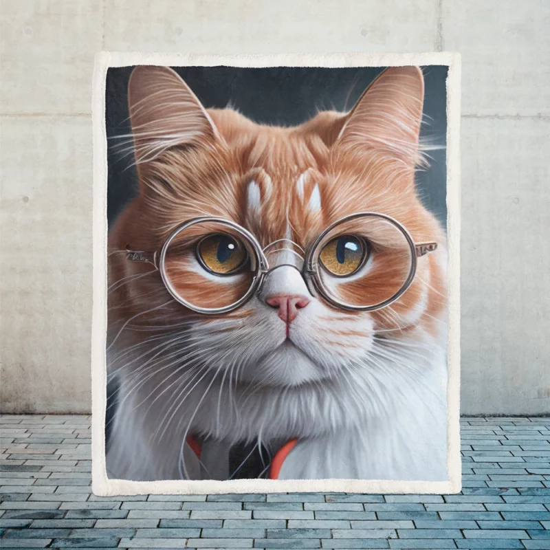 Cat with Glasses and Tie Sherpa Fleece Blanket