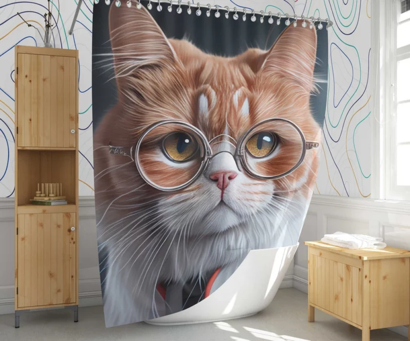 Cat with Glasses and Tie Shower Curtain 1