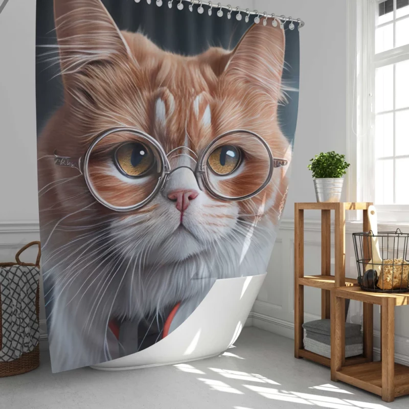 Cat with Glasses and Tie Shower Curtain