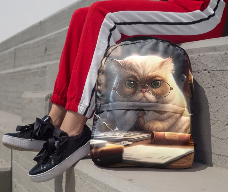 Cat with Glasses and Tie on Desk Backpack 1