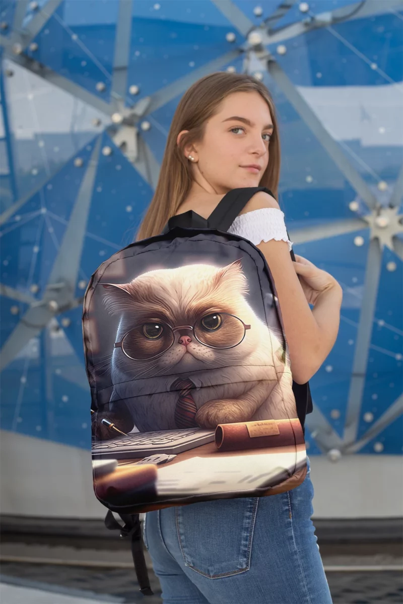 Cat with Glasses and Tie on Desk Backpack 2