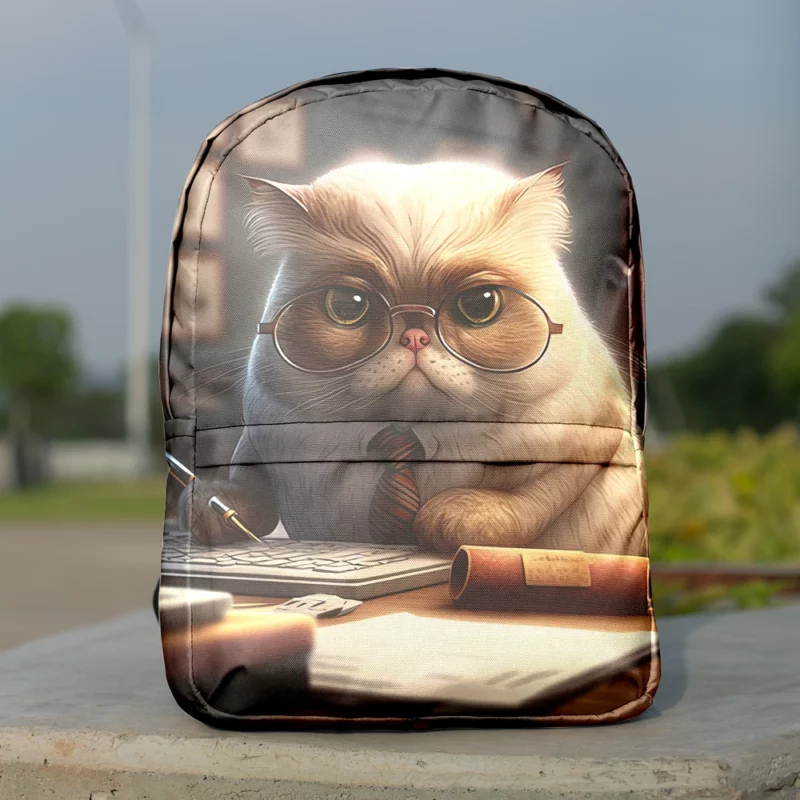 Cat with Glasses and Tie on Desk Backpack