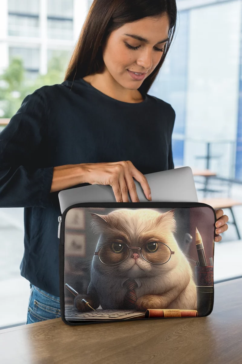 Cat with Glasses and Tie on Desk Laptop Sleeve 1