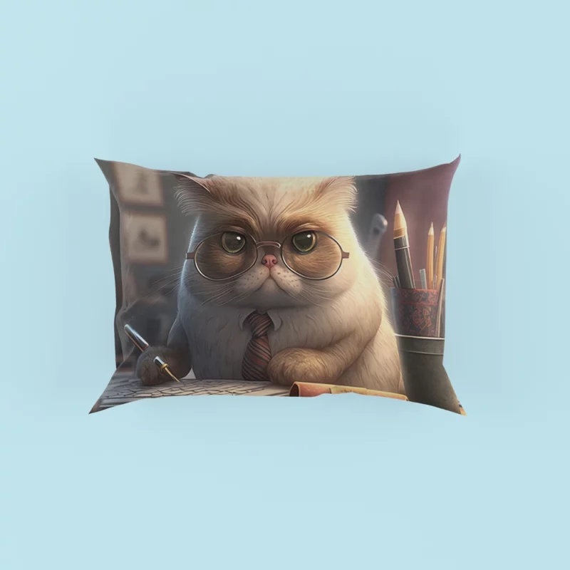 Cat with Glasses and Tie on Desk Pillow Cases