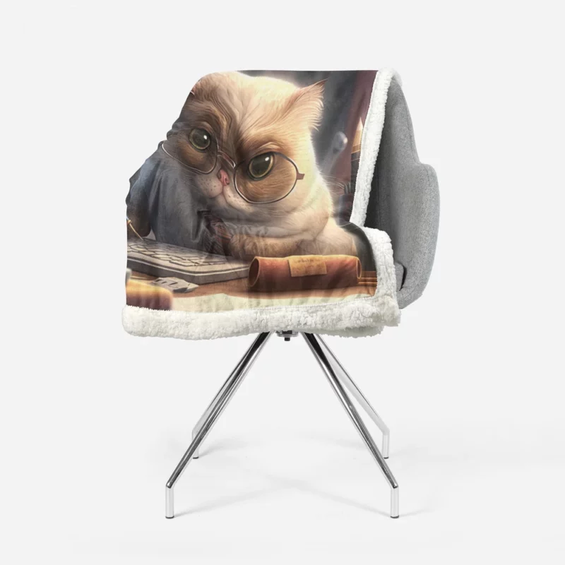 Cat with Glasses and Tie on Desk Sherpa Fleece Blanket 1