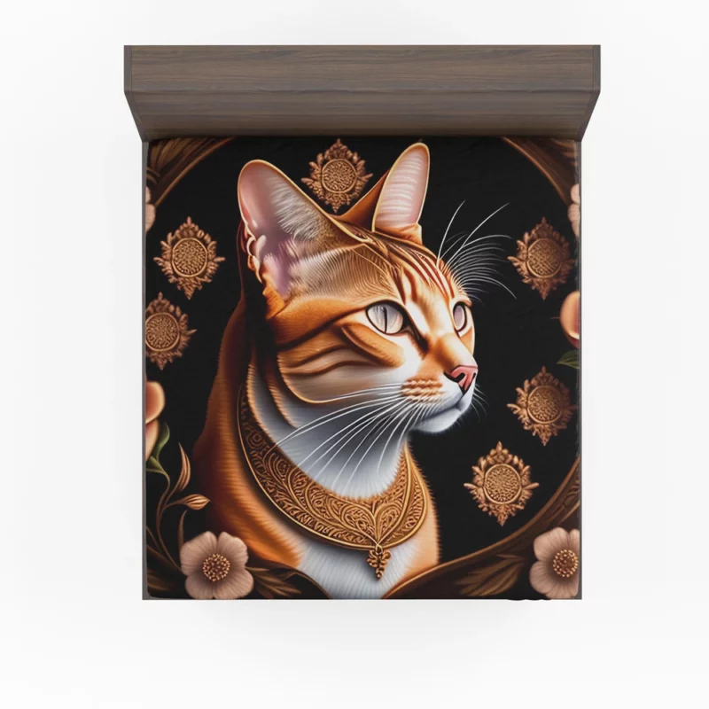 Cat with Golden Accents Fitted Sheet