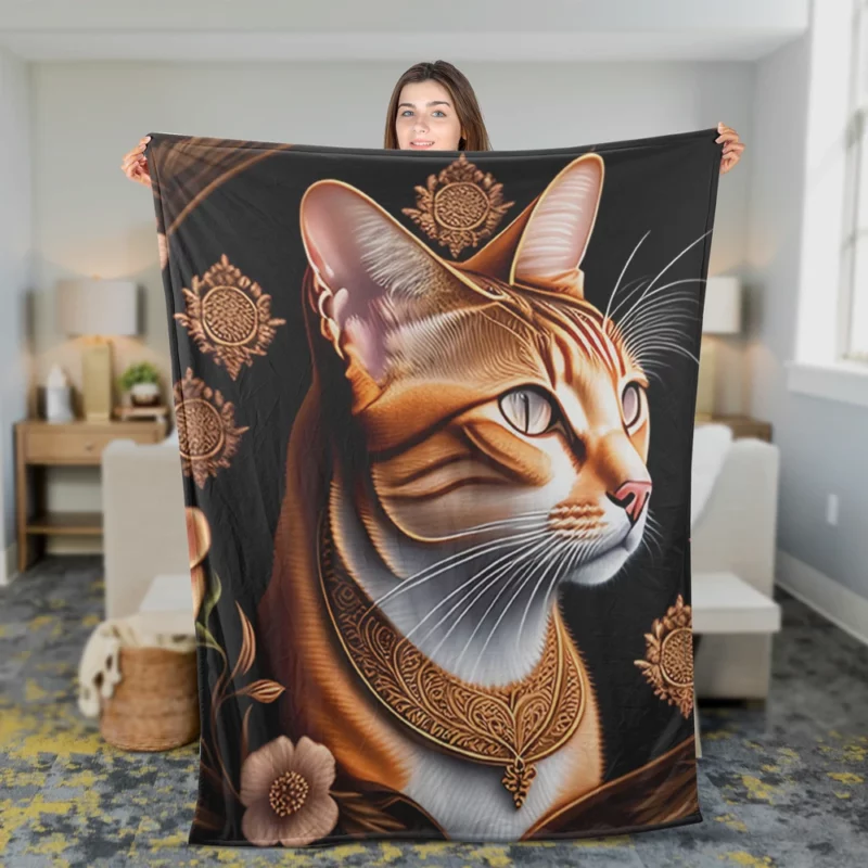 Cat with Golden Accents Fleece Blanket 2