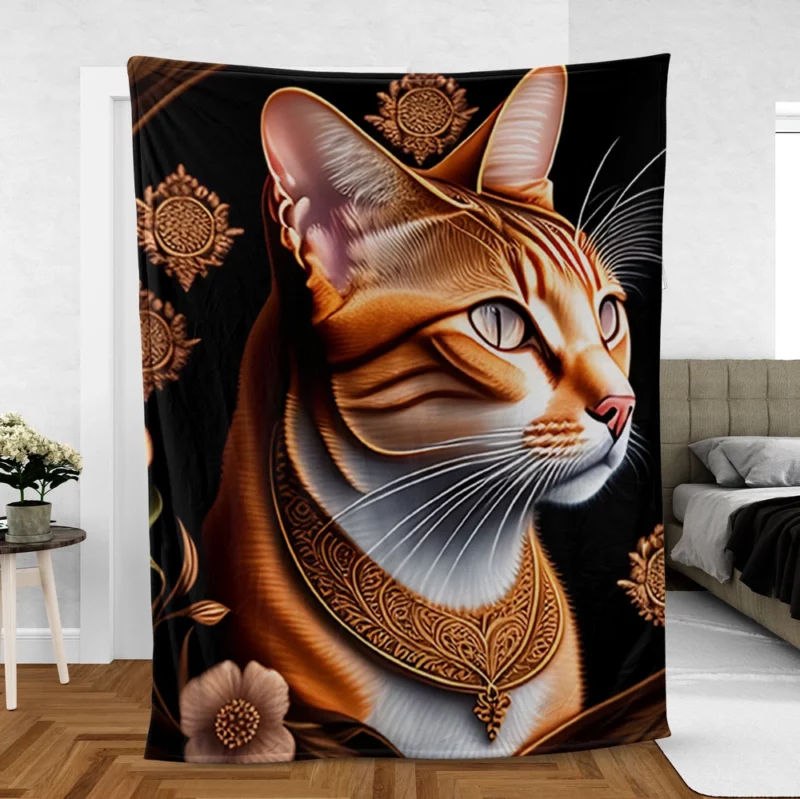 Cat with Golden Accents Fleece Blanket