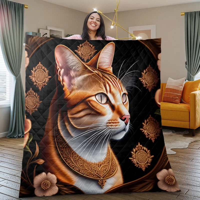 Cat with Golden Accents Quilt Blanket