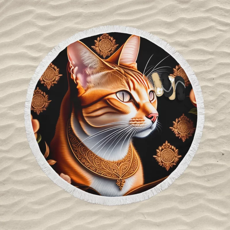 Cat with Golden Accents Round Beach Towel