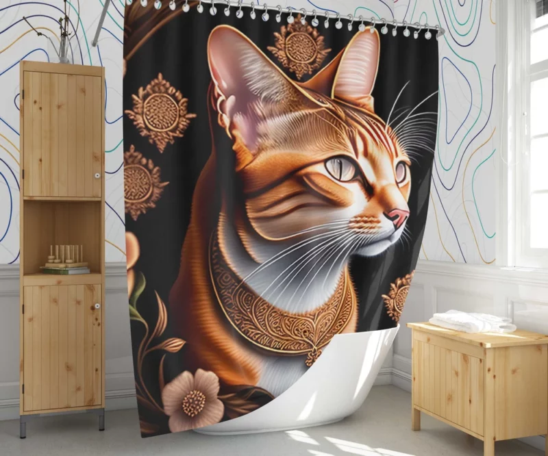 Cat with Golden Accents Shower Curtain 1