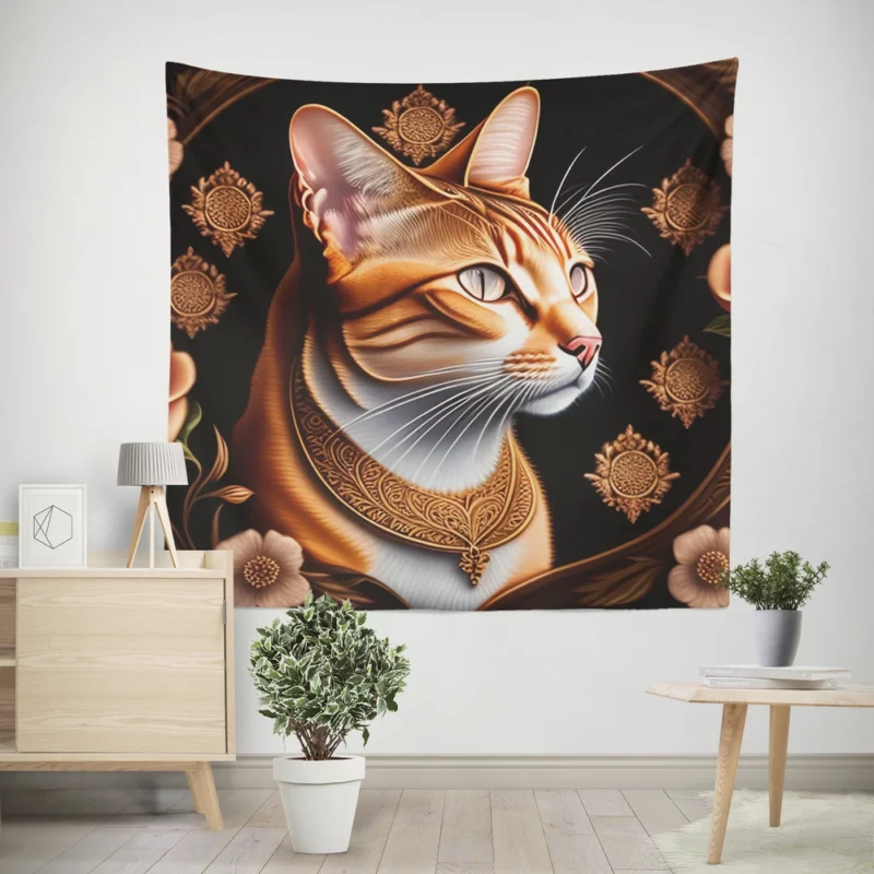 Cat with Golden Accents Wall Tapestry