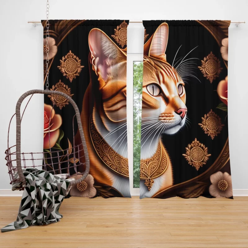 Cat with Golden Accents Window Curtain